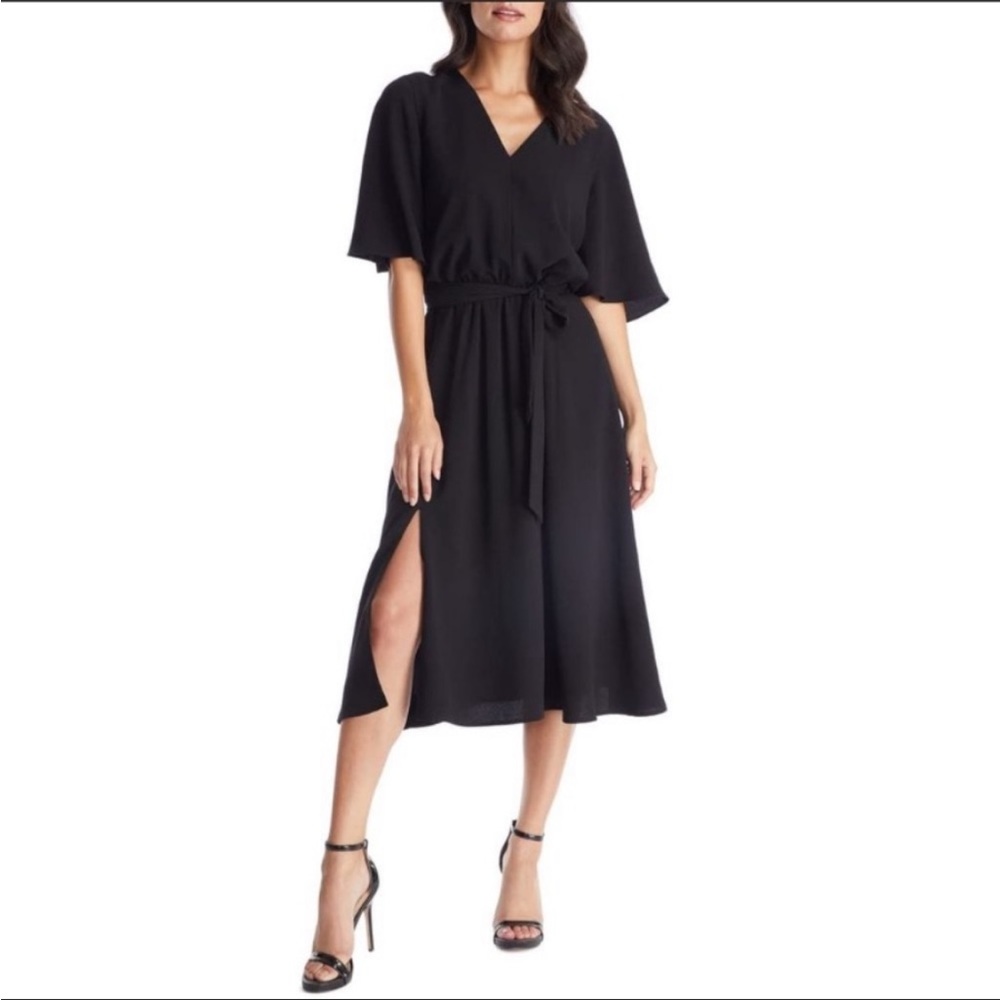 Dress The Population Lydia Dress Black Flutter Sleeve Midi Slit